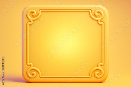 Yellow decorative square mockup with embossed curls on gradient background fo...