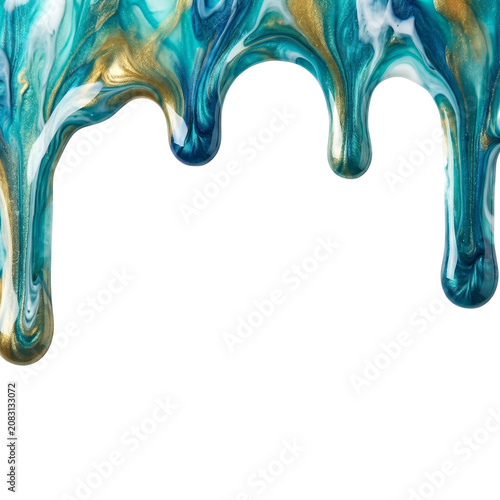 Teal and Gold Metallic Paint Drip Background