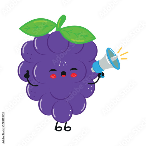 Cute Dark Blue Grape Megaphone Announcement Character Illustration