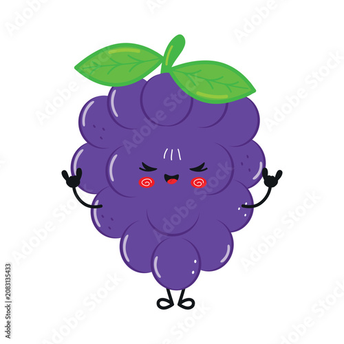 Cute Dark Blue Grape Rock Gesture Character Illustration