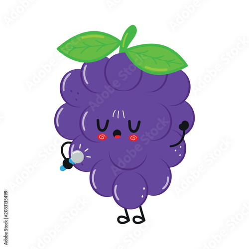 Cute Dark Blue Grape Singing Microphone Character Illustration