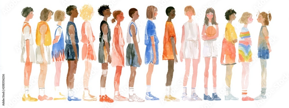 Fototapeta premium Diverse Athletes from Various Backgrounds Standing Together in Unity for Sports and Team Spirit Representation