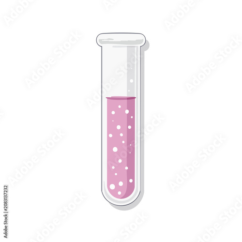 Test tube with pink liquid and bubbles