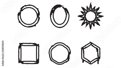 Konstfotografi Set of six artistic sketch frames featuring circle ellipse star square and hexagon forms