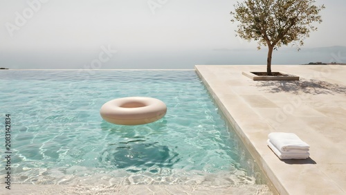 Floating ring in an infinity pool with sea view