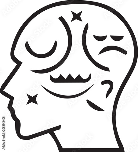 Human head with different emotions line art illustration