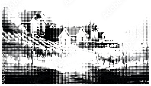 Photos Old castle tower with many windows on rocky hillside sketch drawing