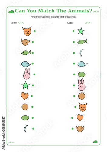 Animal Picture Matching Worksheet for Preschool Learning