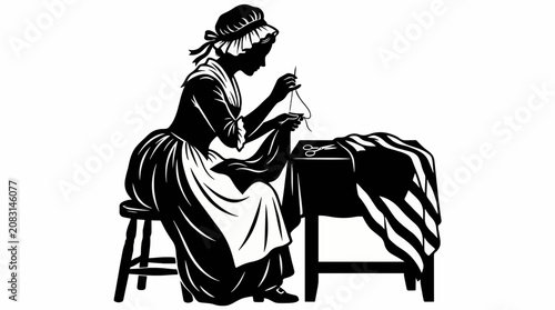 Colonial woman sewing on Independence Day
