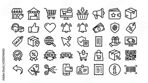 Fotografie Collection of ecommerce and shopping flat icons isolated on transparent backgrou