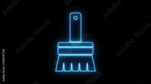 Animated Neon Paint Brush icon. Glowing Neon Paint Brush Icon Animation on Black Background.