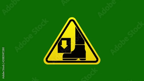 Electrical Hazard Warning Sign with Forklift Symbol on Green Background, Overhead Power Line Safety.