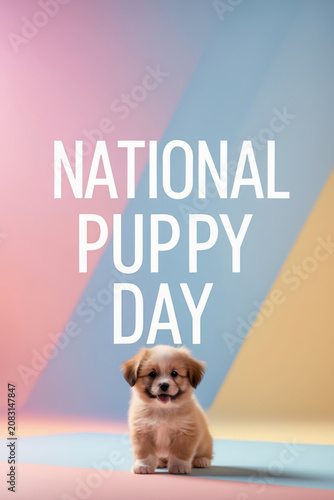 Banner poster greeting holiday card National Puppy Day, pet dog animal friendship AI Generative