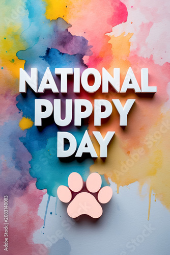 Banner poster greeting holiday card National Puppy Day, pet dog animal friendship AI Generative