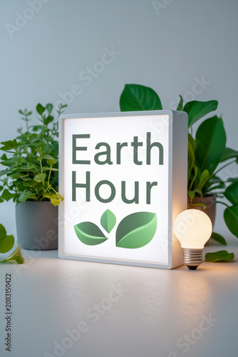 Banner poster greeting card Earth Hour, concept environmental and habitat conservation AI Generative