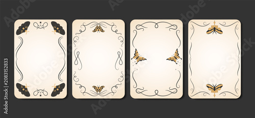 Cuadro en lienzo Tarot card templates with calligraphic frames and golden butterflies