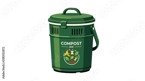 Green Kitchen Compost Bin Vector Illustration