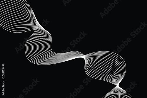 Abstract white lines forming wave on black background