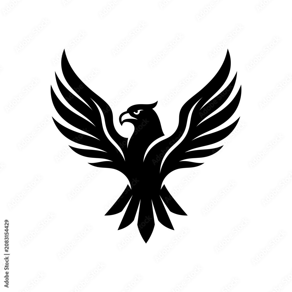 Fototapeta premium Black eagle icon, winged bird symbol, animal logo, vector graphic isolated on White Background