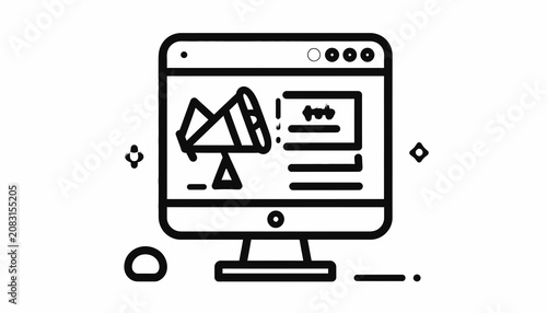 Computer monitor with megaphone icon.