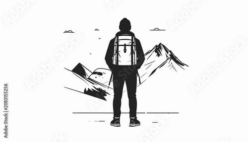 Person wearing backpack standing alone outdoors.