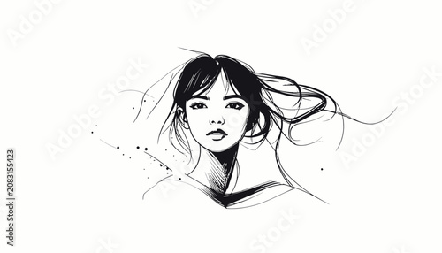 Woman with long dark hair portrait.