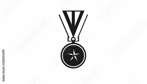 Medal with star symbol on ribbon.