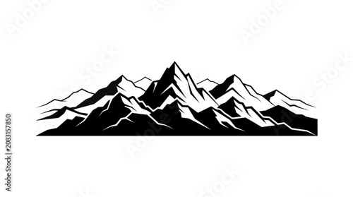 Majestic mountain range with evergreen trees depicted in a scenic landscape illustration