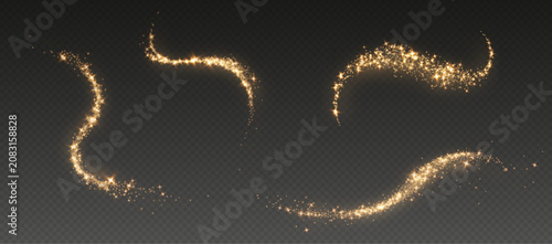 Tableau sur toile Transparent png elegant gold glitter wave trails with shimmering falling stars a