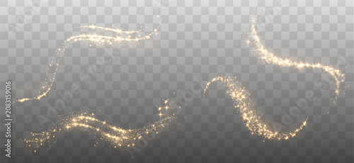 Schilderij op canvas Elegant gold glitter wave trails with shimmering sparkling stars and luxury glow