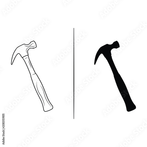 Obraz na plátne Two hammers in outline and solid black on white background