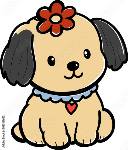 Cute Cartoon Dog Clipart Set with Playful Puppy Characters, Floral Patterns, Sweater, Bow, and Collars on White Background