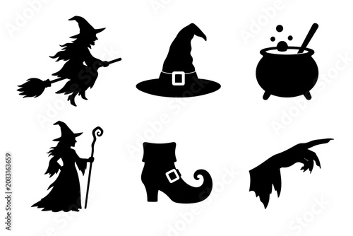 Halloween witch silhouette icon set
