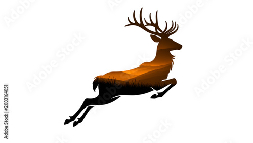 Vászonkép Majestic deer with large antlers leaping gracefully in mid-air Vector
