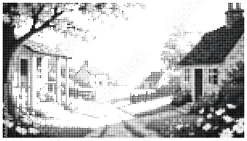 Fotografi Old colonial style house line drawing with crosshatch shading