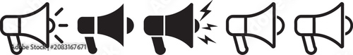 Foto Megaphone loudspeaker icon collection, shout announcement symbols for advertisin