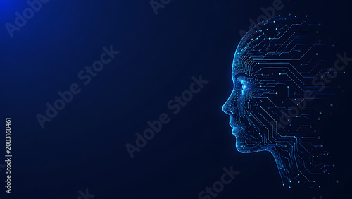 Futuristic Artificial Intelligence Conceptual Head Profile with Digital Circuitry Network Pattern