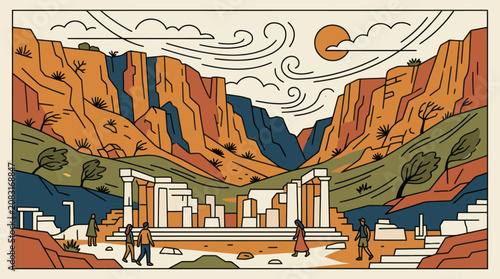 Canvastavla Ancient ruins in a grand canyon landscape
