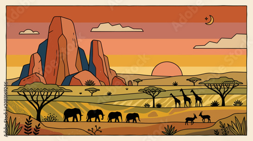 Photography African wildlife safari landscape illustration