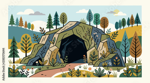 Cave entrance in natural landscape