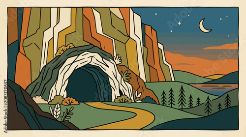 Cave entrance in mountain landscape