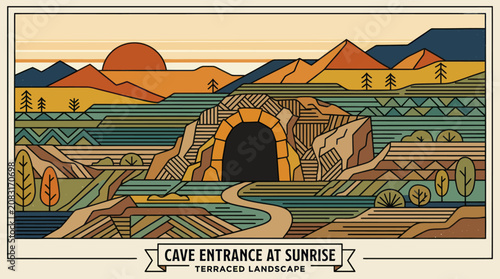Cave entrance natural landscape illustration