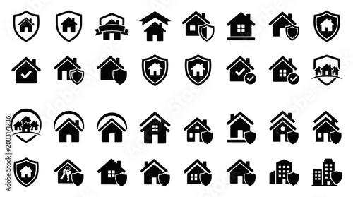 Black and white house protection icons.