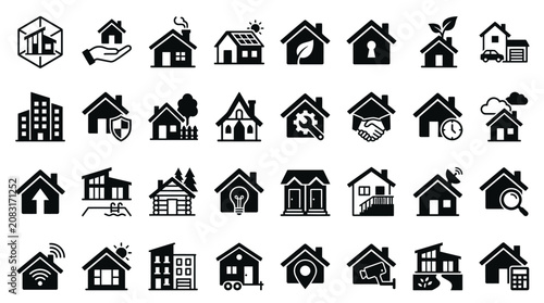 Black and white house icons set.