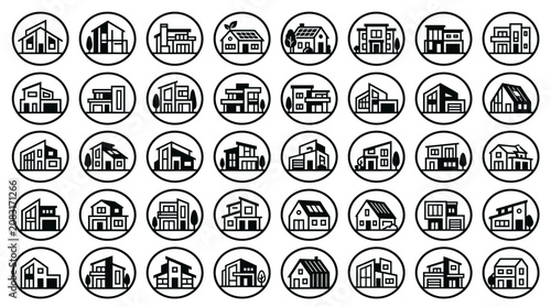 Black and white house icons set.