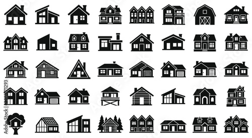 Black and white house silhouettes collection.