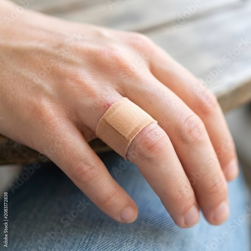 Close up of hand wearing textured gold tone ring on finger with natural light