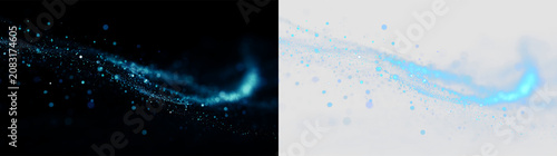 Fotografie Swirling blue particles move through the air on a transparent background creatin