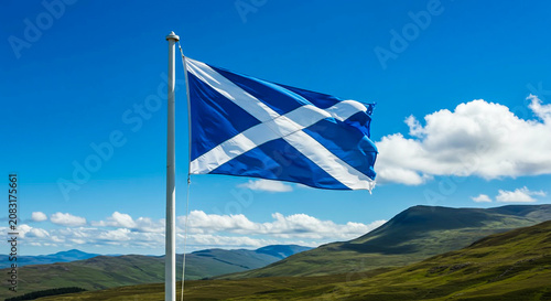 Scottish Saltire Flag in the Majestic Highlands.