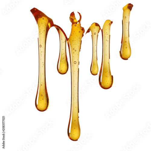 Golden Honey Drops Dripping Isolated On Transparent Background